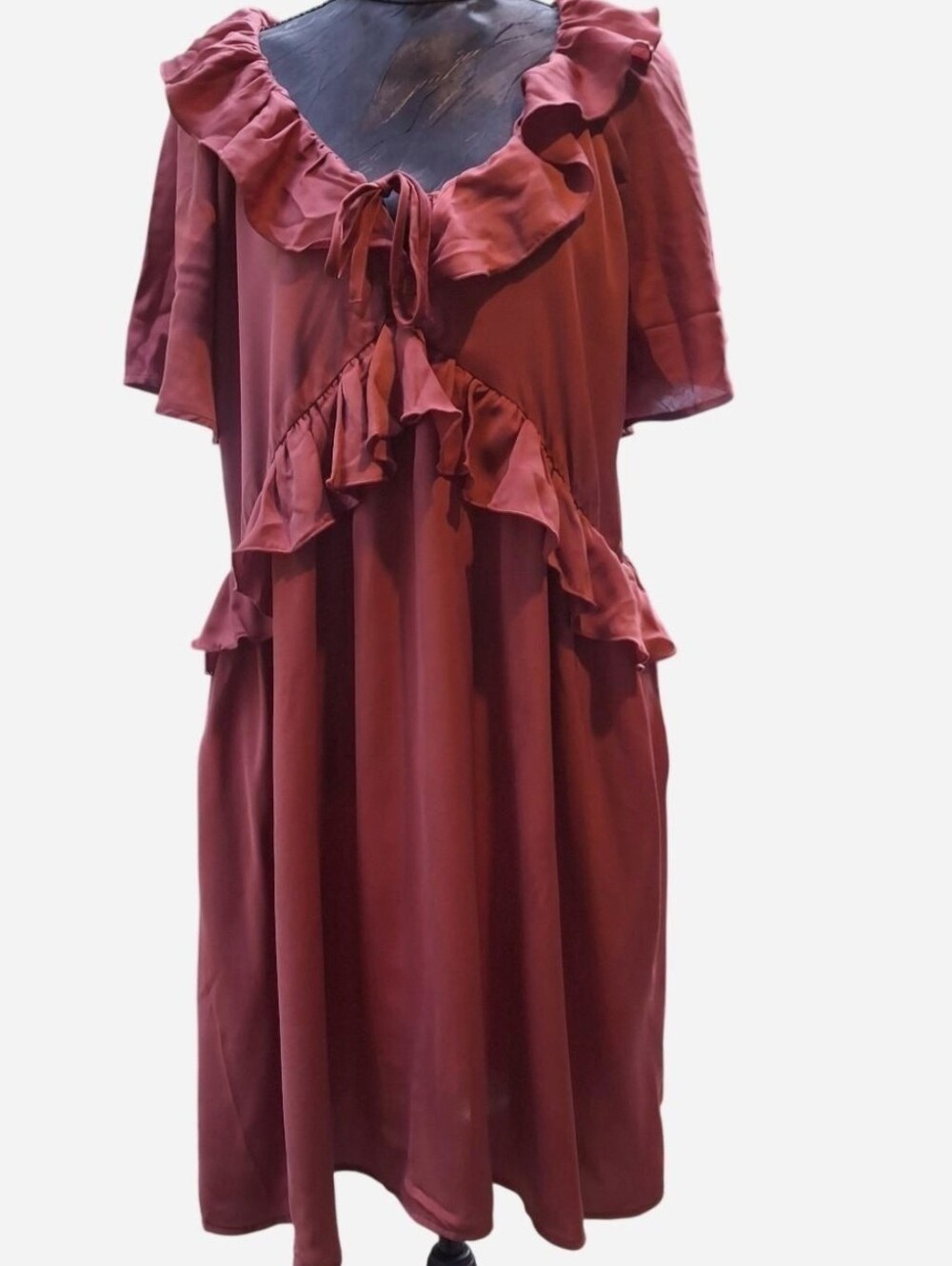 Old Navy Ruffle-Trim Mini Dress In Rust Red